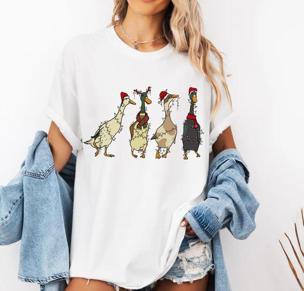 Funny Christmas Ducks T-Shirt, Farm Animal Lover Shirt, Holiday Festive Tee Gift