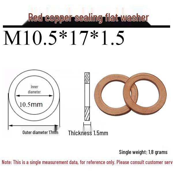 Annealed Red Copper Gasket Washer Pad for Sealing Fastener, M4-M34