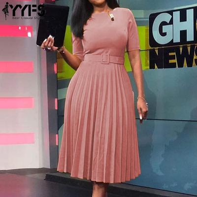 Damesmode Zomer Lente Effen Kleur Print Korte Mouw O-hals Hoge Taille Casual Jurken