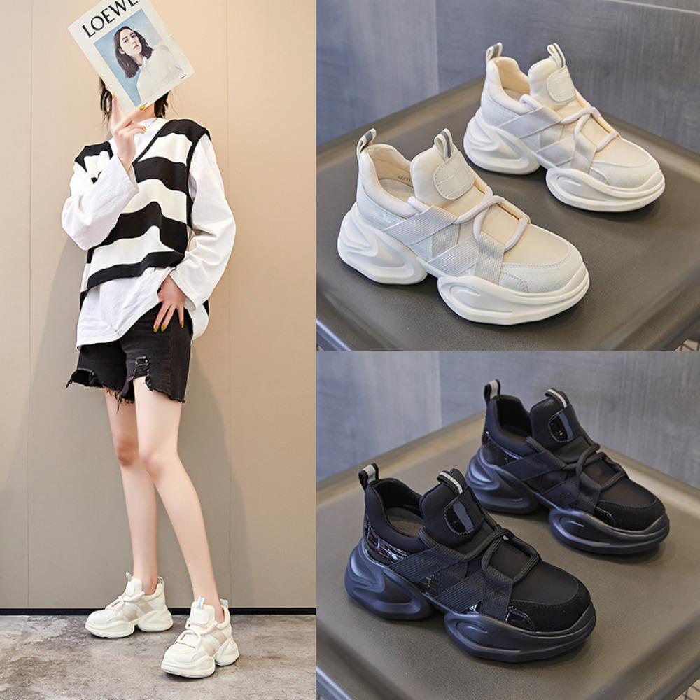 Genuine Leather Platform Shoes  Women's New Black Thick Soles Internal Height Increasing Sports Shoes White Sneakers Women