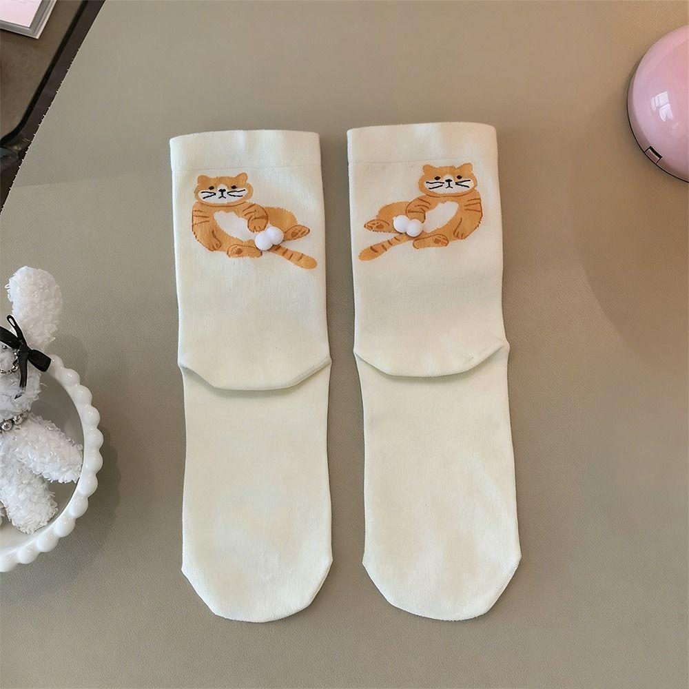 Small Ball 3D Cat Socks Soft Cotton Socks Cute Creative Mid Calf Socks  Daily Wear