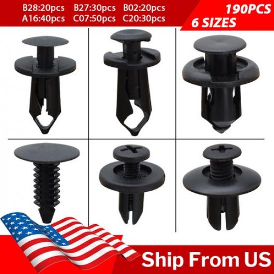 190pcs Car Body Fastener Plastic Clips Rivets Panel Fender Retainer Universal