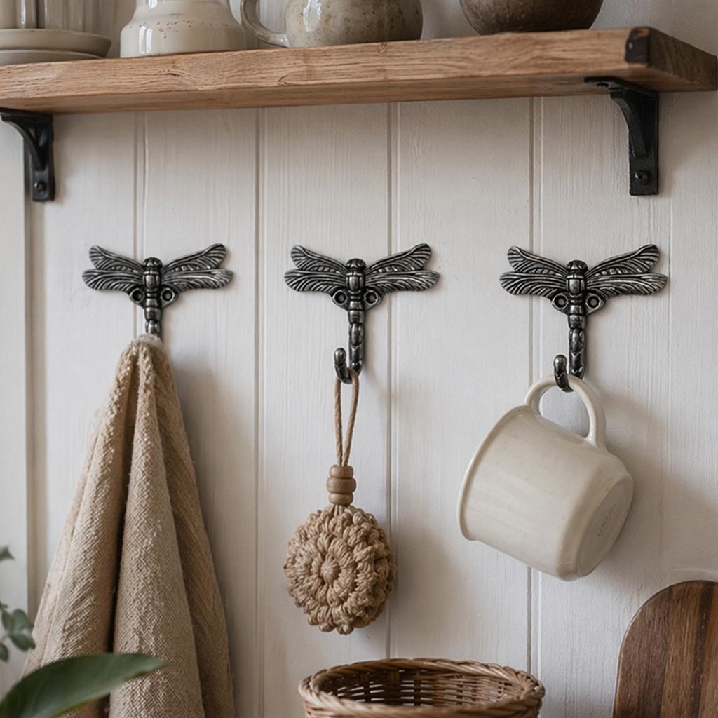 6 Pack Dragonfly Decorative Wall Hooks Decorative Mounted Hanger Vintage Coat Hooks for Coat Towel Robe Clothes Hats Bags Keys
