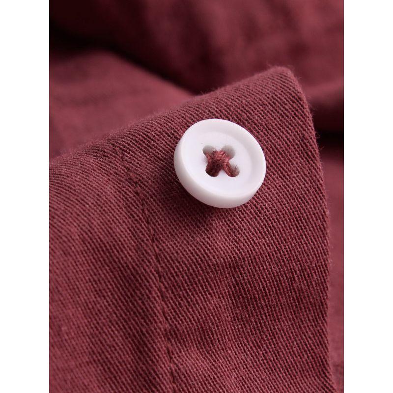 Spring and Autumn Simple Retro Long-Sleeved Shirt Men's Loose Versatile Casual Top Festive Burgundy 100% Pure Cotton