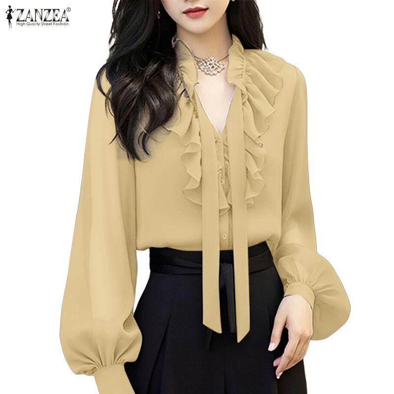 ZANZEA Women Ruffles V-Neck Casual Long Sleeve Blouse