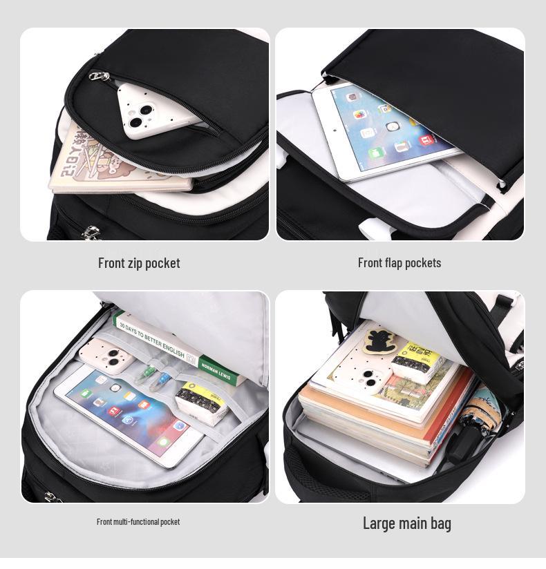 Natural Fish Design Trolley Backpack for Middle School Girls - Large Multi-Layer Capacity