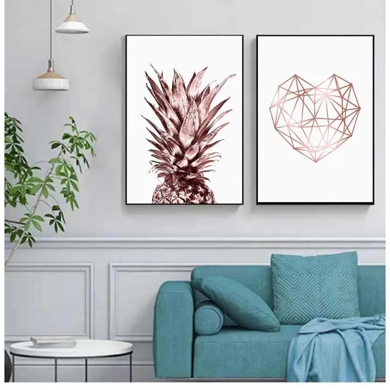 Scandinavian Luxury Pictures Home Decor Rose Gold Wall Art Tropical Pineapple S and Prints Geometric Heart Canvas Painting