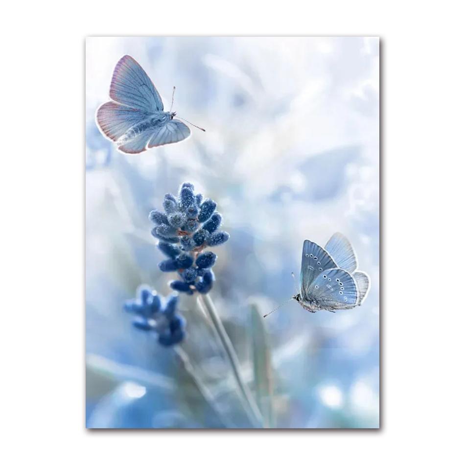 Wall Art Blue Tone Dandelion Peony Orchid Flower Oil Painting Spring Poster and Printmaking Living Room Home Decoration Pictures
