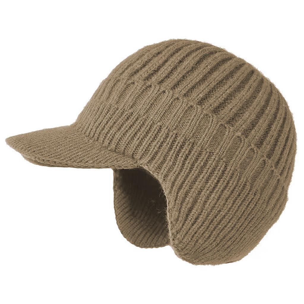 Winter Knitted Hat with Brim and Ear Flaps Women Men Fashion Outdoor Warm Beanie Cap Casual Hats Solid Color Cap Knitting Hats