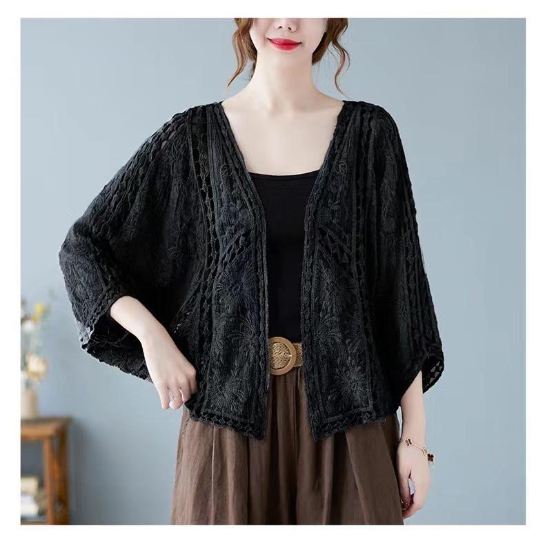 Korean Style Batwing Sleeve Cotton-Linen Cardigan for Women