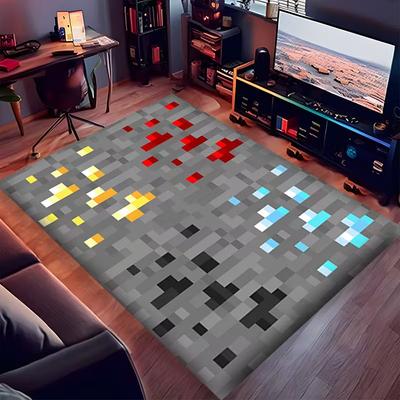 Pixel Block Print Carpet - Retro Game Style Play Mat for Kids Room with Water-Absorbing and Non-Slip Features Beautiful Fashion