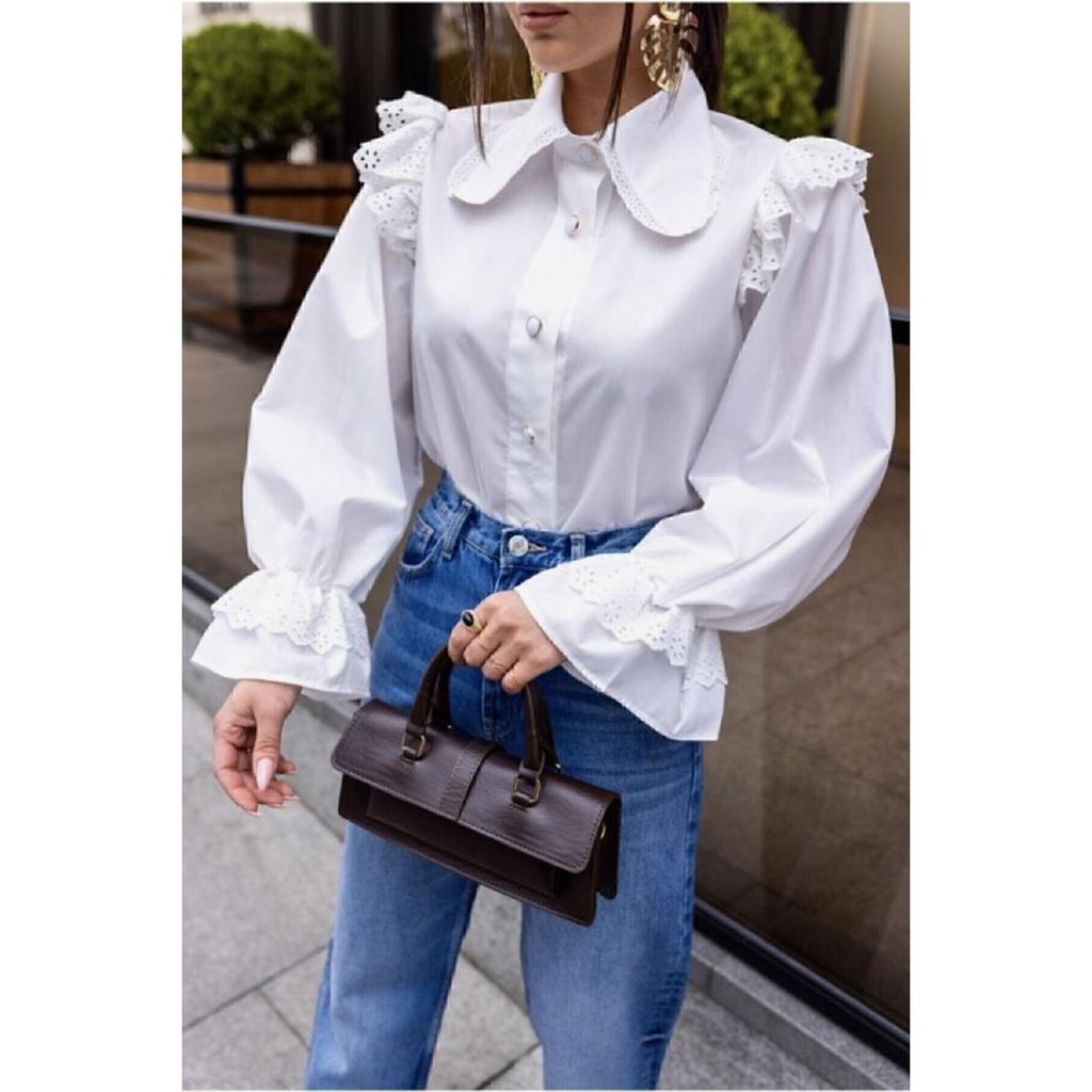 Vintage Shirt White With Scallop Detail