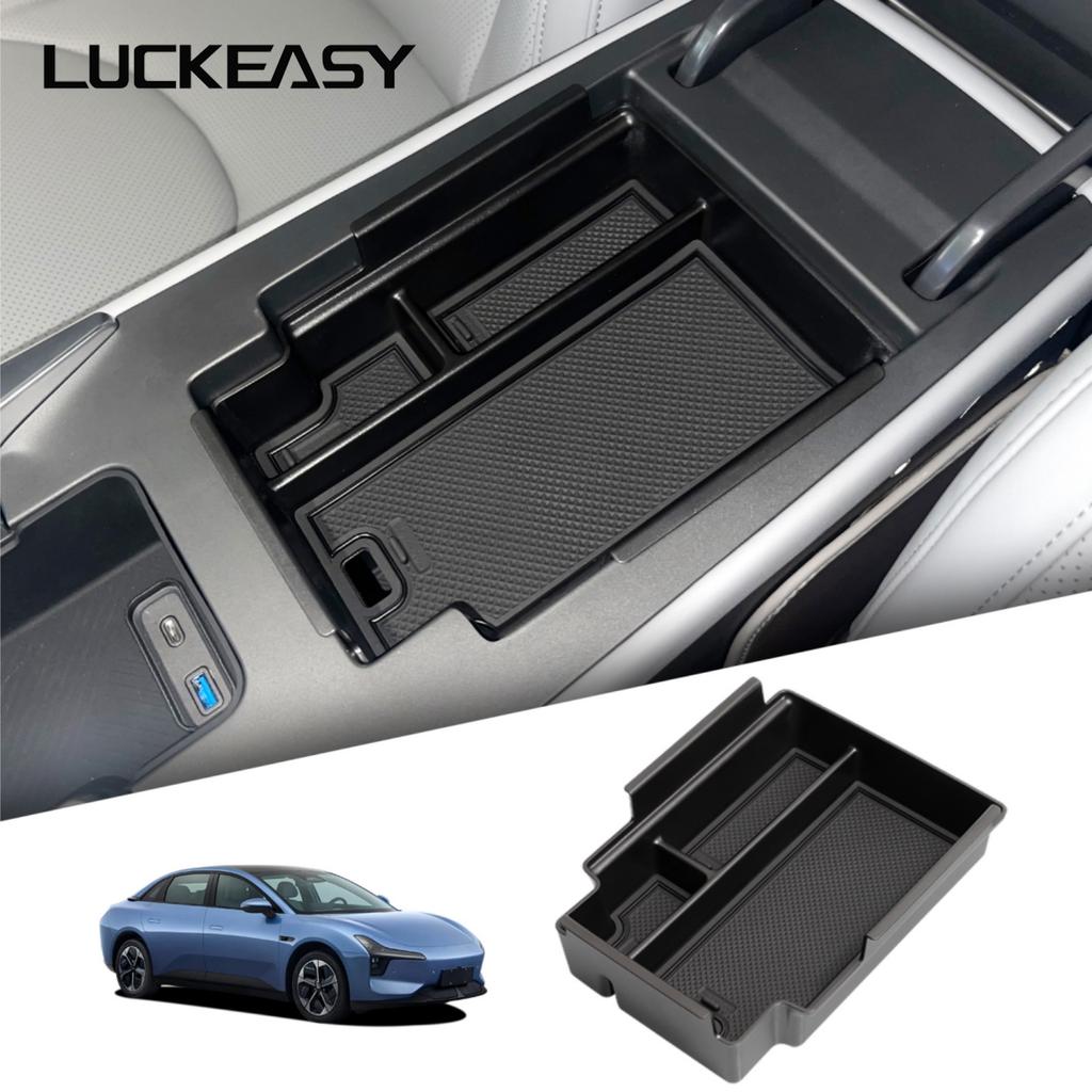 LUCKEASY for Xpeng Mona M03 2024 2025 Car Center Console Armrest Storage Box ABS Tray Tidying Accessories Black