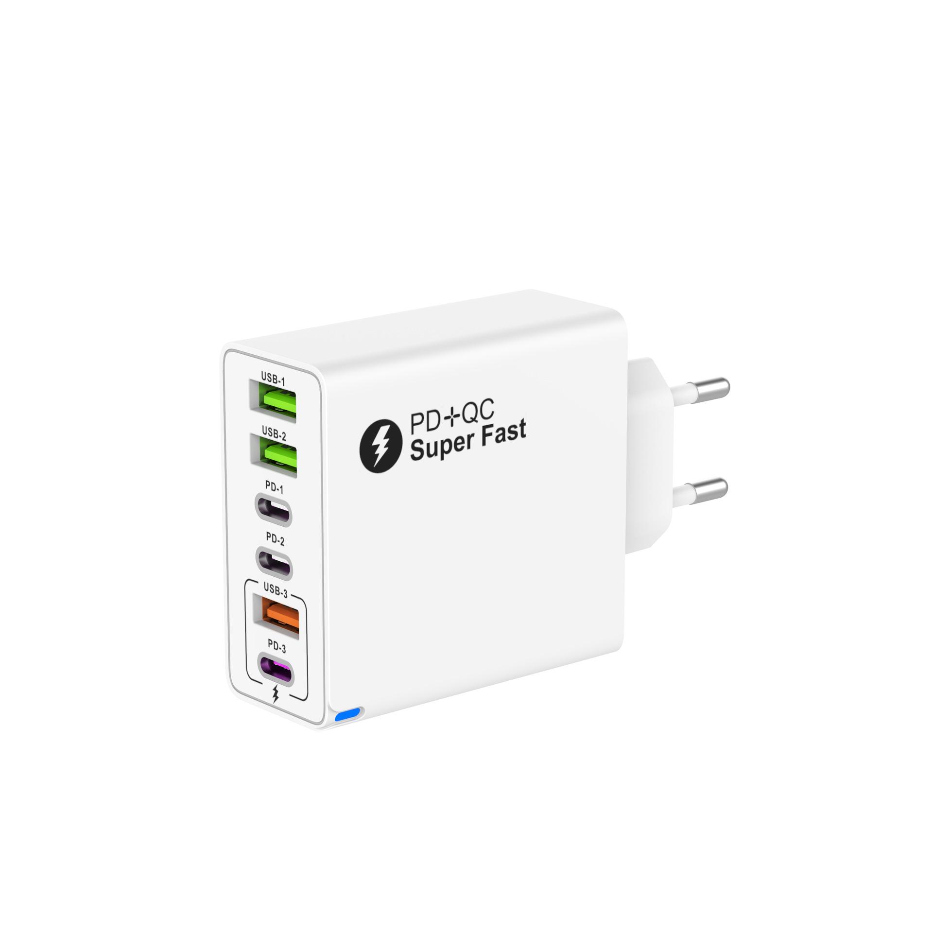 

3U+3PD Travel Charger: Cross-Border Multi-Port Fast Charging Head for Smart Appliances Bare Machine [Matte Bag]