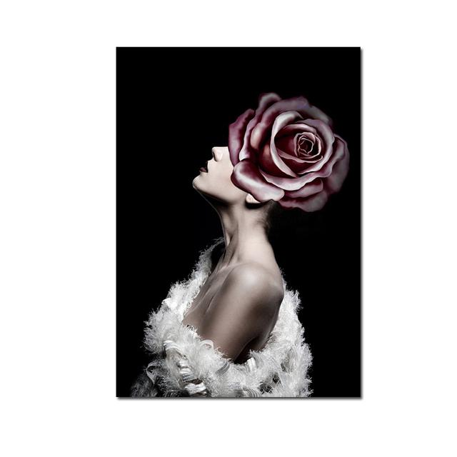 Nordic Style Home Decor Print Poster Wall Art Picture Flower On The Head With Gold Women Oil Painting On Canvas For Living Room