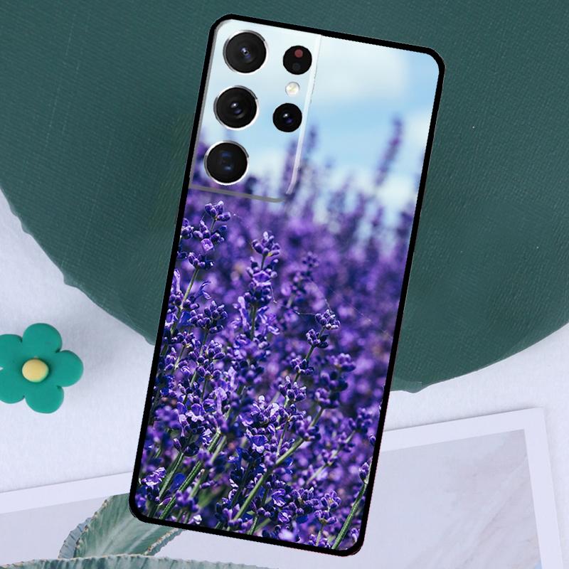 Purple Flowers Lavender Case For Samsung Galaxy S24 Ultra S23 S22 S21 Plus Note 10 Note 20 S9 S10 S20 S21 FE Cover