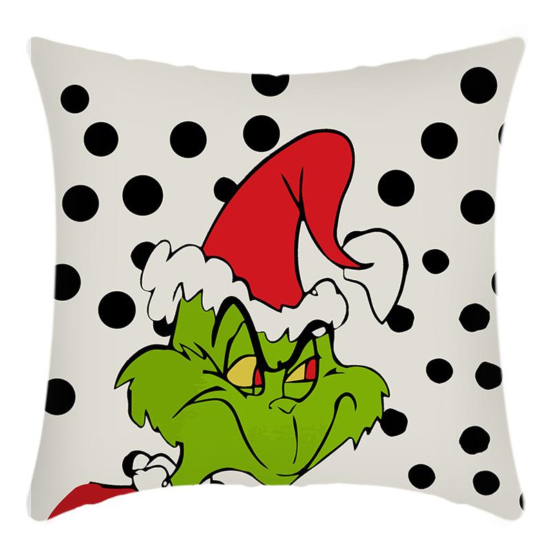 Grinch Linen Throw Pillowcase Holiday Sofa Office Cushion Pillowcase Green Furry Christmas Pillowcase