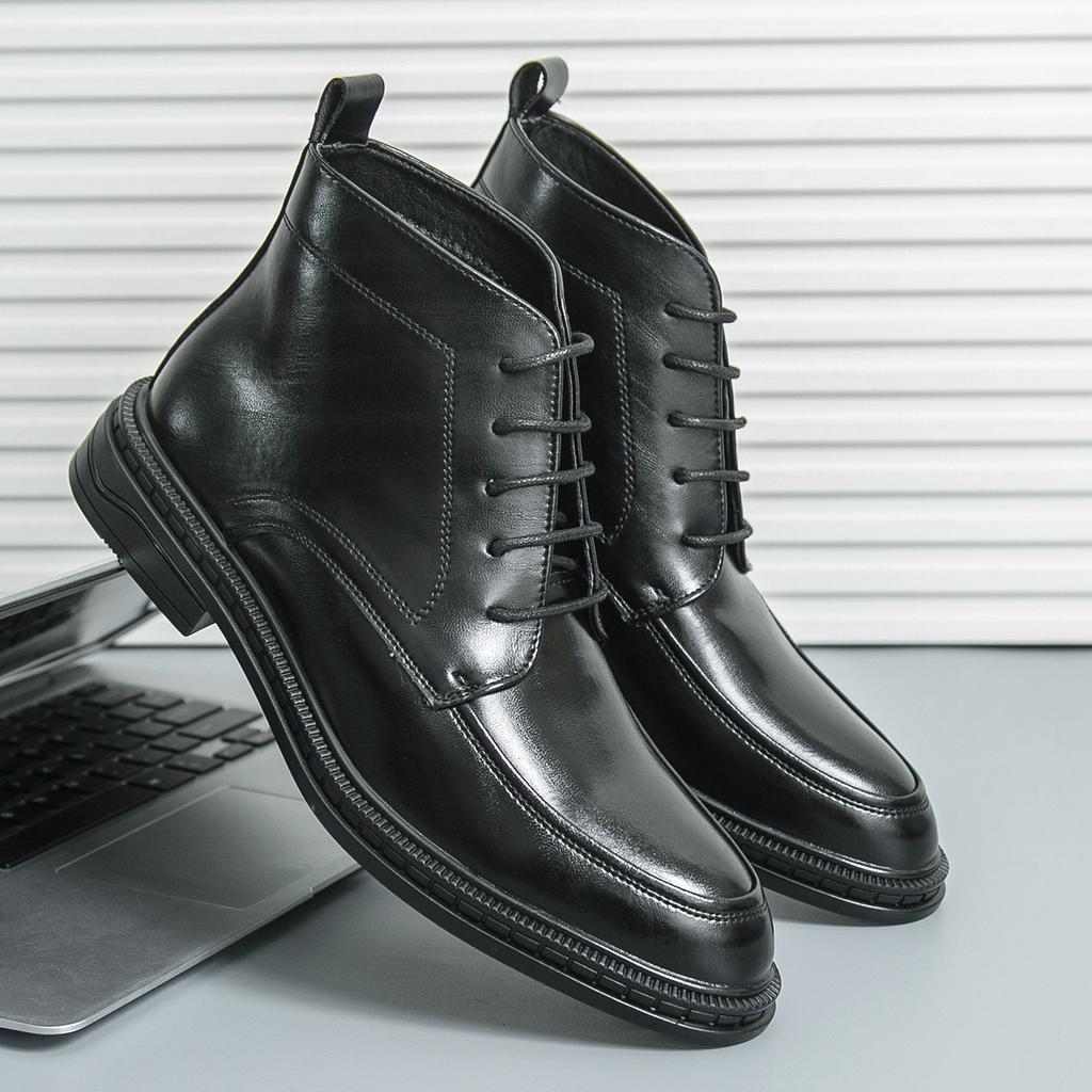 Classic Designer Leather Men Boots Oxford Pointed Toe Luxury Middle Ankle Short Leather Boots Men Fashion Business Dress Shoes