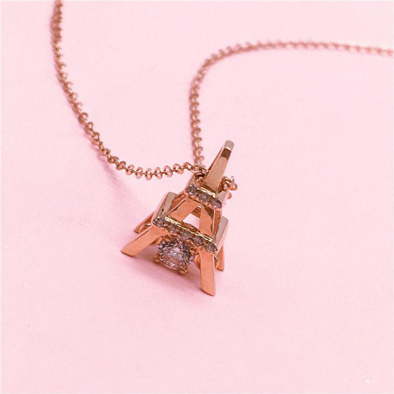 Purple Gold Light Luxury Colored Gold Plated Rose Gold Inlaid Zircon Shiny Crown Iron Tower Pendant Collarbone Chain