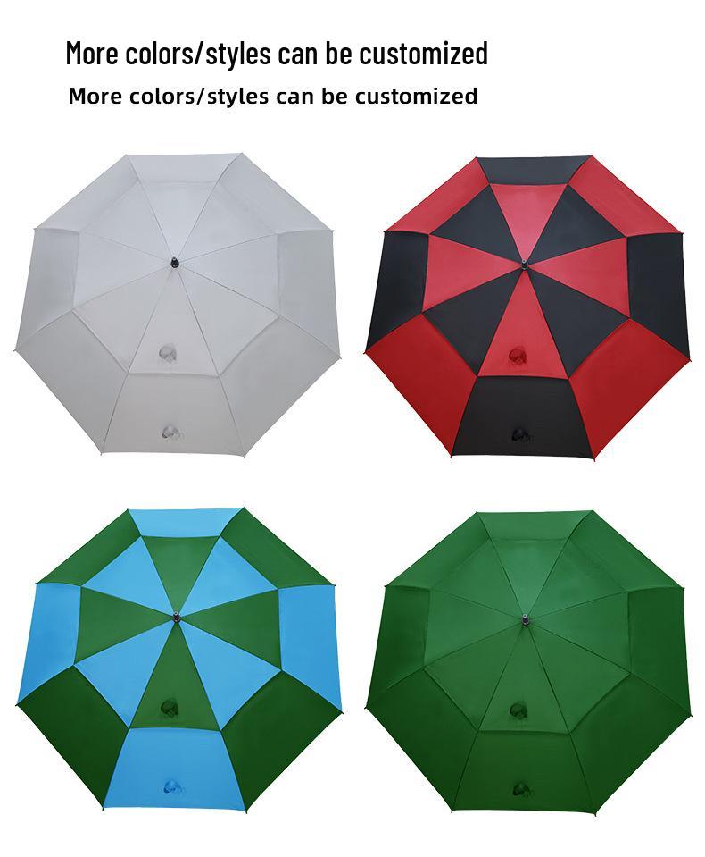 Men's Double Layer Windproof Golf Umbrella with Custom Logo and Long Handle