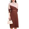 Semi-turtleneck contrasting sweater skirt autumn and winter elegant temperament waist new bottom knitted dress women