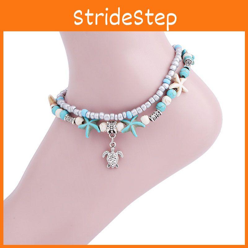 Retro Blue Shell Anklet With Turtle Design For Beach Vacation And Resort