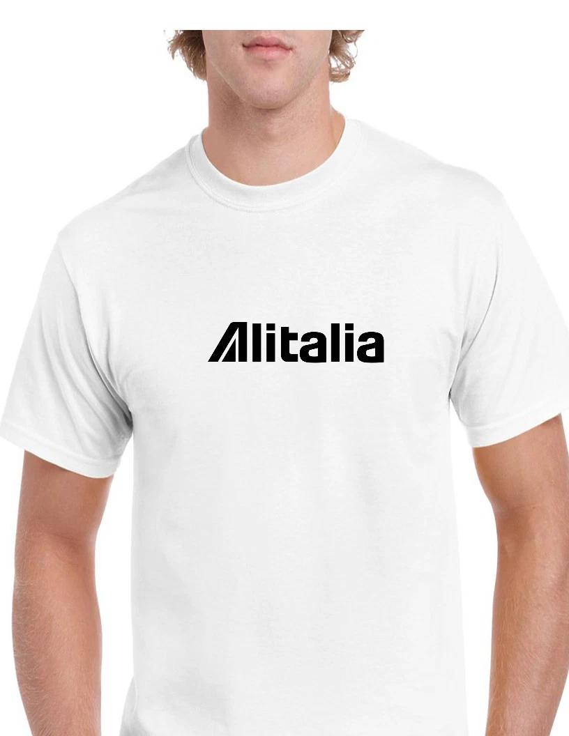 Alitalia Black Retro Logo Italian Airline White Cotton Short Sleeve T-Shirt S