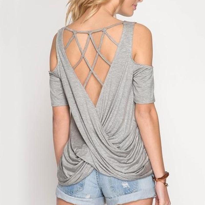 T-shirts Short Sleeve Sexy Backless 