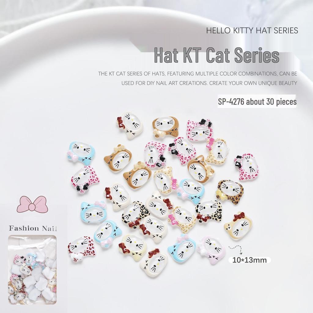 Cartoon-Katze & Leopardenmuster 3D-Nagelkunst-Mix: Süße Harz-Accessoires