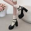 Pumps for Women Girls Fashion Wine Red New Chunky Heel Wedding Dress Shoes Spring New Pumps Classic Double Buckle Shoes