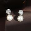 ZAKOL Elegant Round Cubic Zirconia Imitation Pearl Necklace Earrings For Women Bridal Wedding Party Jewelry Gift