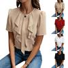 Women's Summer Short Sleeve Blouse Ruffled Front Detail Round Neck Lightweight Casual Shirt Top for Daily Wear