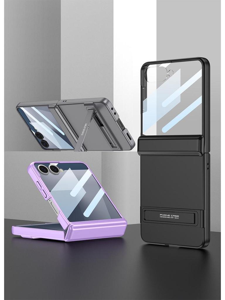 Slim Samsung Z Flip7 Case with Triumph Stand, Full Coverage, Anti-Fall, Solid Color, Hinge Protection