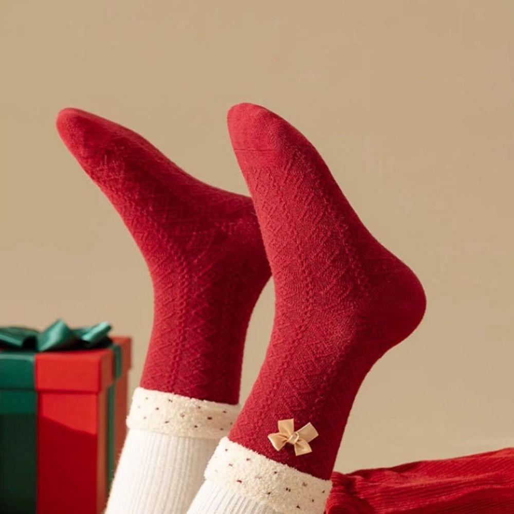 5Pairs Bowknot Children New Year Socks Stripe Kids Hosiery Fashion Cartoon Red Socks Gifts