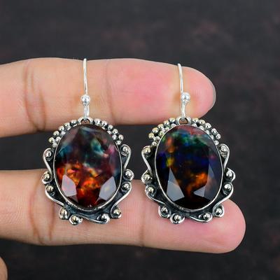 Faceted Ammolite Earring 925 Sterling Silver Earring Gemstone Earrings Ammolite Jewelry Handmade Drop Earring Gifts For Her Designer Jewelry