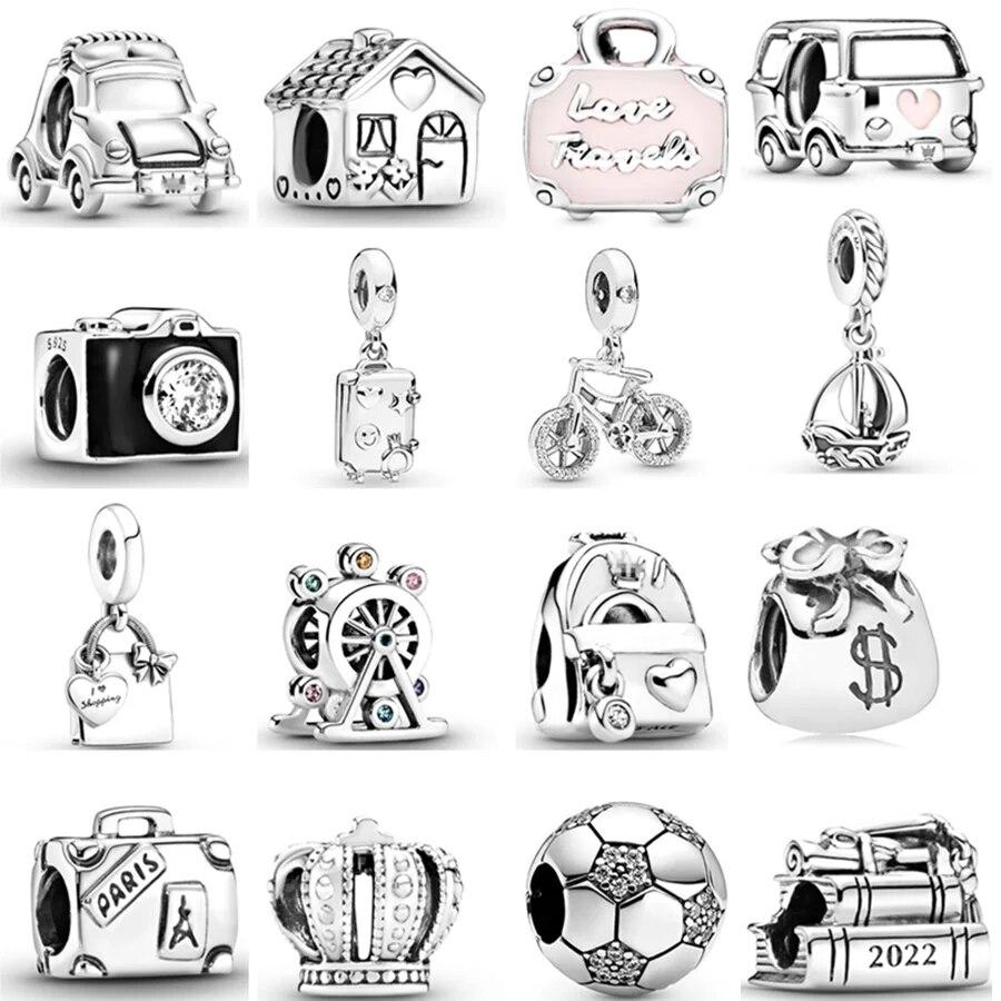 

Серебро 925, сумка для покупок с электромобилем, винтажная камера, подвеска из бисера, подарок для женщин, подходит для оригинального нового браслета, ожерелья, ювелирные изделия