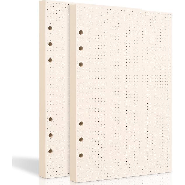 A5 Dot Grid Paper, 6 Hole Punched,A5 Dotted Refill Paper for Planner/Binders/Organizer, 8.3x5.6 Inch,80 Sheets,Beige,100GSM (1)