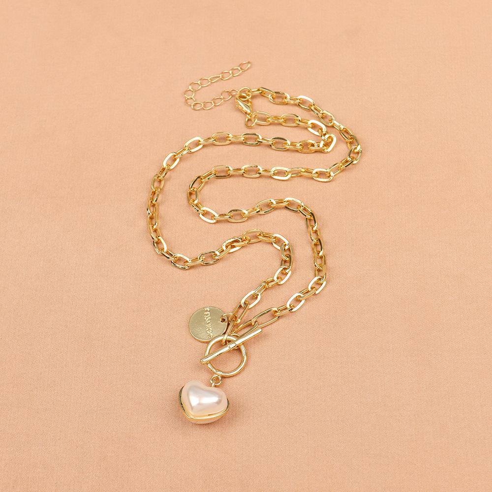 Francouzský Retro Perlový Přívěsek Srdce Klíční Kost Náhrdelník - Elegantní, Nišový Design