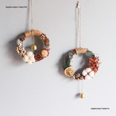 Nordic Preserved Flower Wreath, Decorative Wall Hanging with Bells for Living Room, Christmas, and Kindergarten Decor.