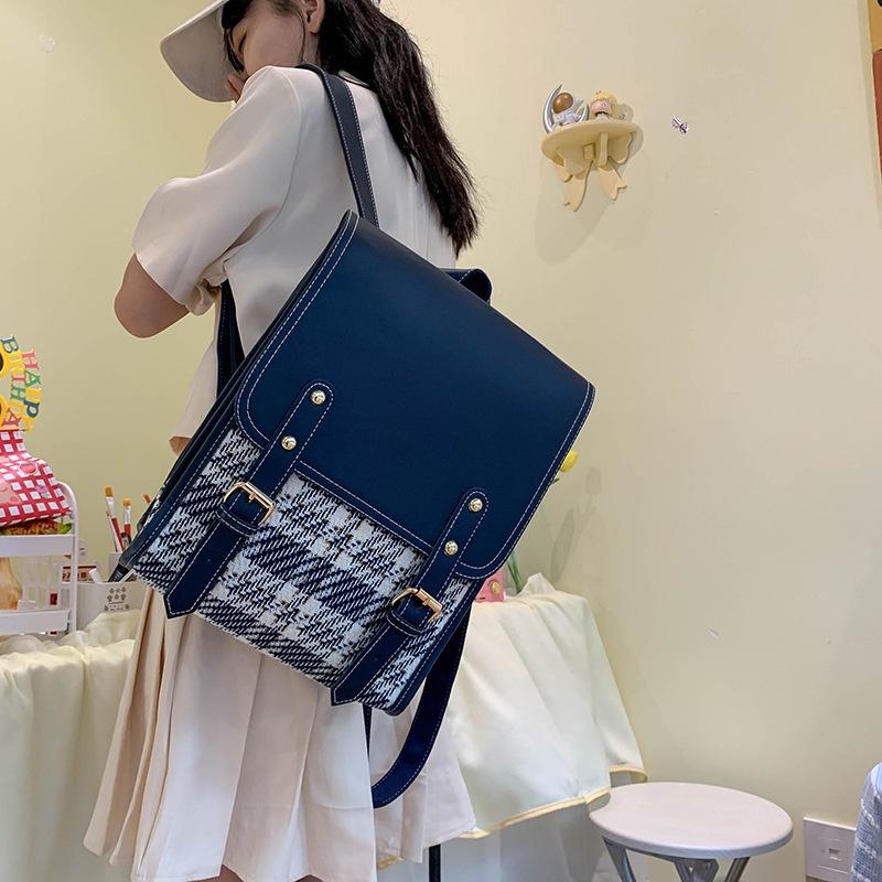 Vintage Plaid Flip Cover Backpack For Women 2023 New Trendy Simple Student Bookbag Travel Laptop Bag