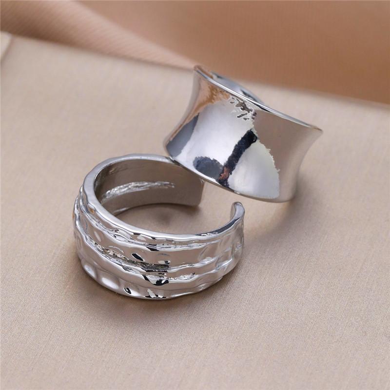 Lot de 2 bagues pour femme, bijoux larges, simples, ouvertes, vintage, faites à la main, anti-allergie, pour fête, cadeau d'anniversaire