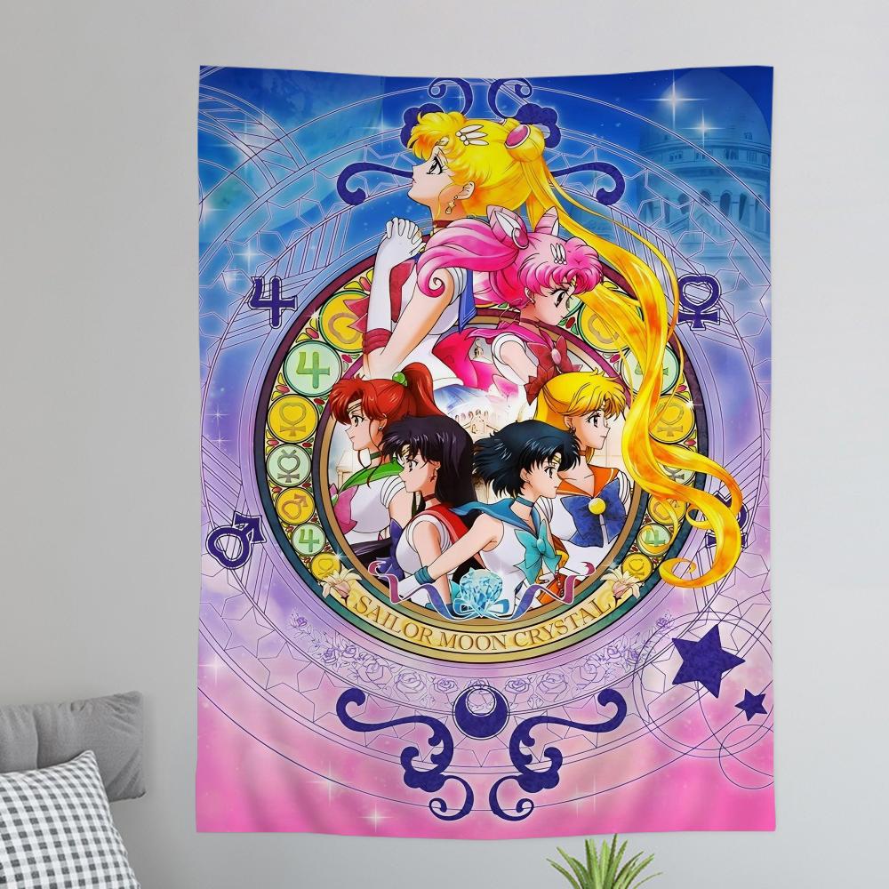 Sailor Moons Comic Cover Hanging Bohemian Tapestry Hanging Tarot Hippie Wall Rugs Dorm Japanese Tapestry