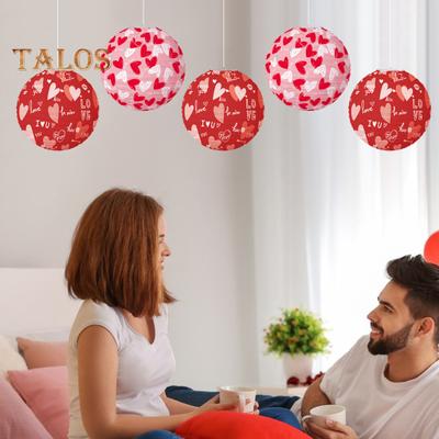 3 Pcs Valentine's Day Paper Lanterns Red Pink Love Heart Hanging Lanterns Round Party Lanterns for Wedding Anniversary Decor