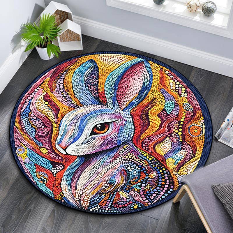 

Rabbit Artwork Round Area Rug,Carpet Rug for Living Room Bedroom Sofa Playroom Decor,Non-slip Floor Mat 80cmx80cm