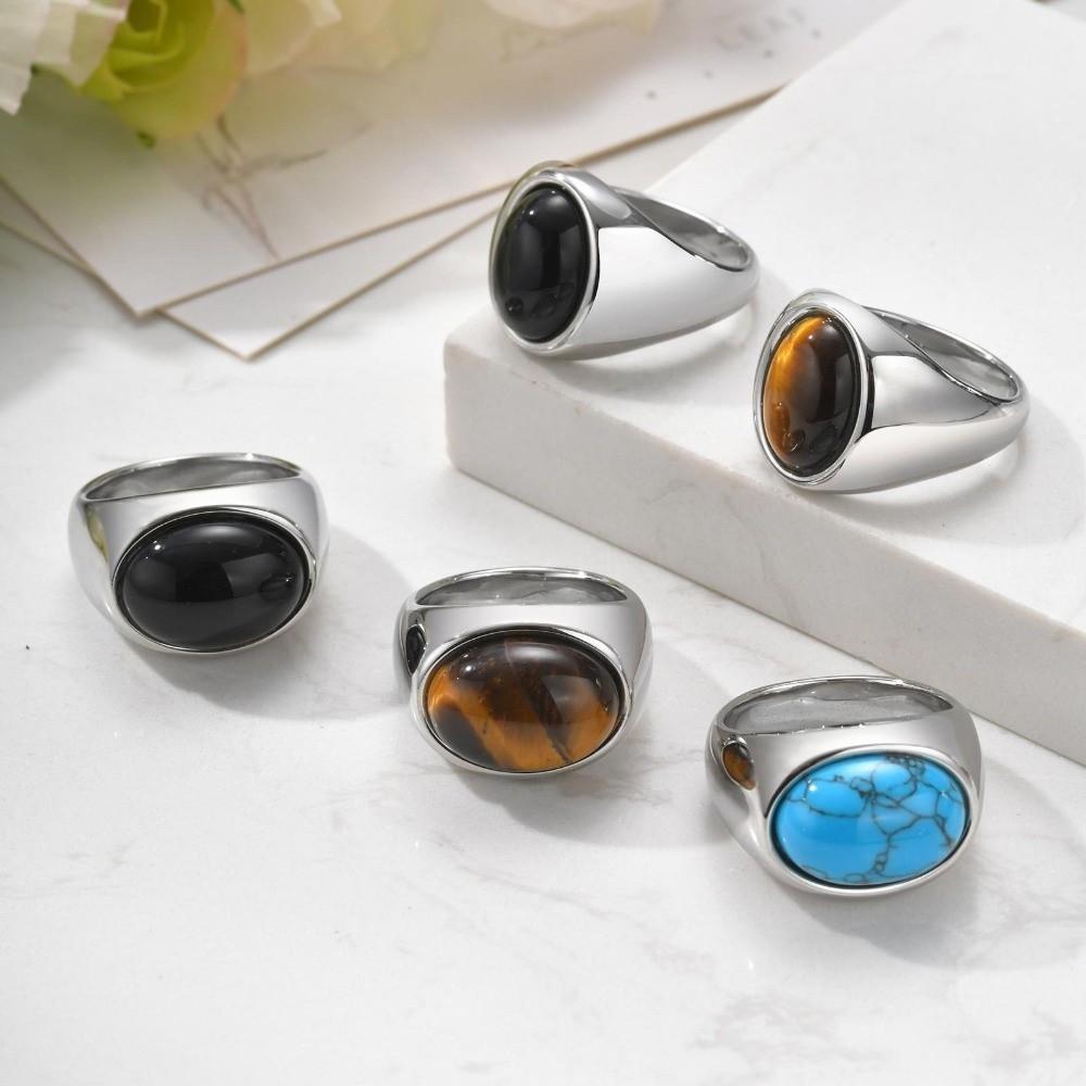 Stainless Steel Glaze Ring Jewelry Oval Finger Ring Stone Eye Ring  Valentine's Day Gift