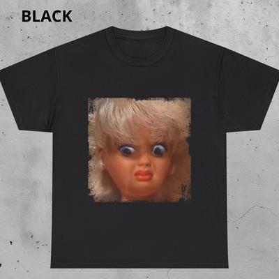 Vintage Funny Blonde Doll Surprised Face Meme T Shirt Retro Graphic Tee Unisex Casual Cotton Short Sleeve Humor Print Tops