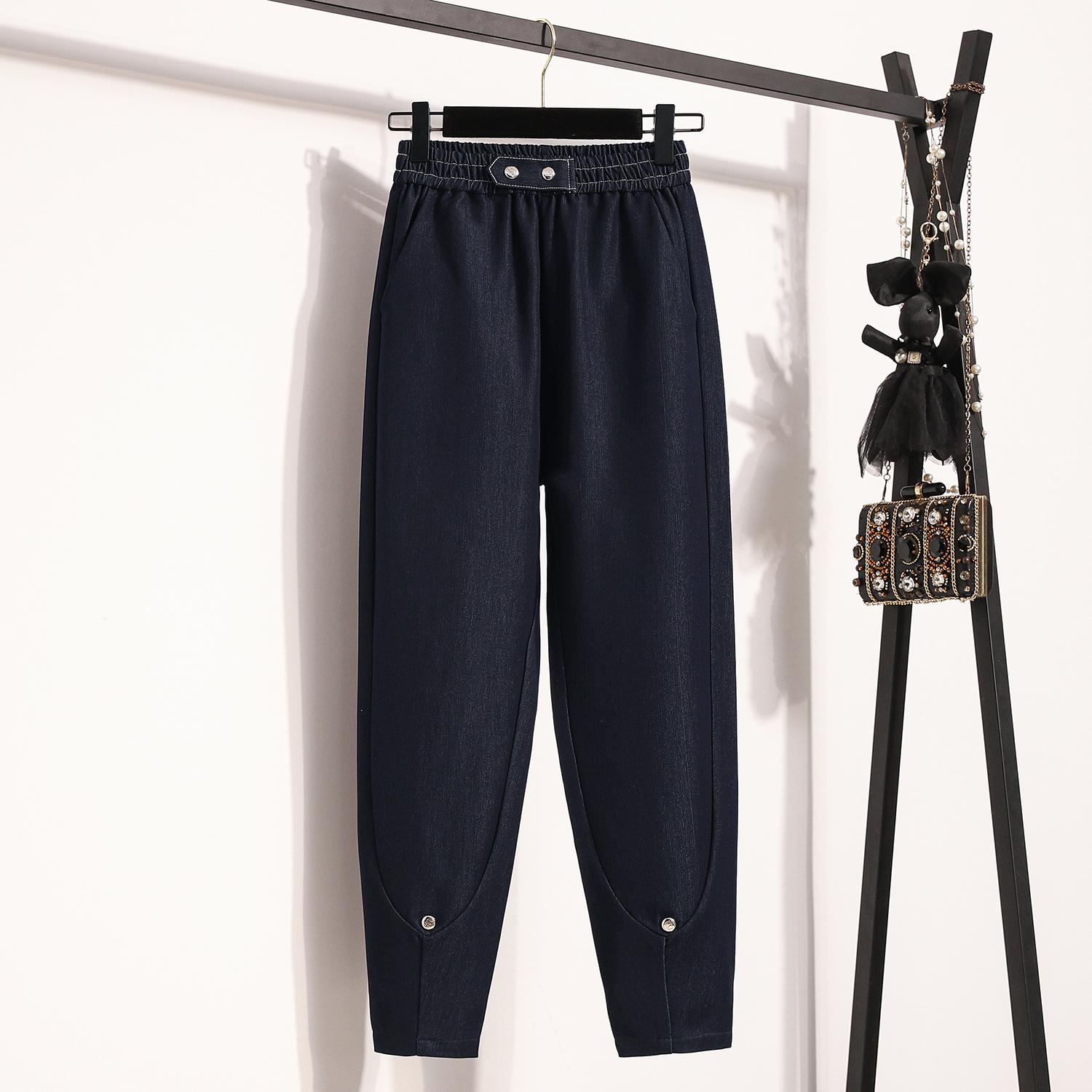 

DIMANAF 2025 Весенние джинсы больших размеров, длинные брюки, женские базовые брюки на пуговицах, свободные повседневные джинсовые женские синие брюки, модные брюки 5XL XL темно-синий