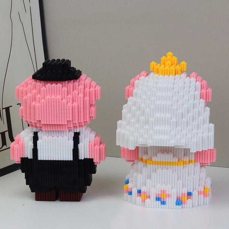 Couple Pink Pig Wedding Dress Building Blocks Toy DIY Gift Small Particle Puzzle Building Blocks 6-12 Year Old Children's Toys