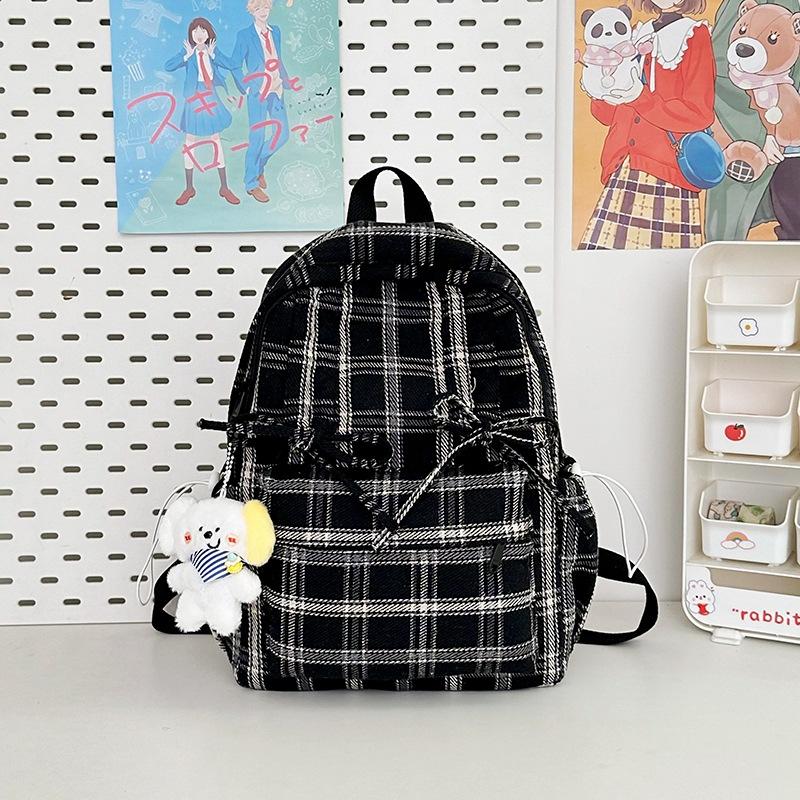 Schoolbag Japanese ins literary style soft sister plaid travel small backpack spring new high-value college student backpack