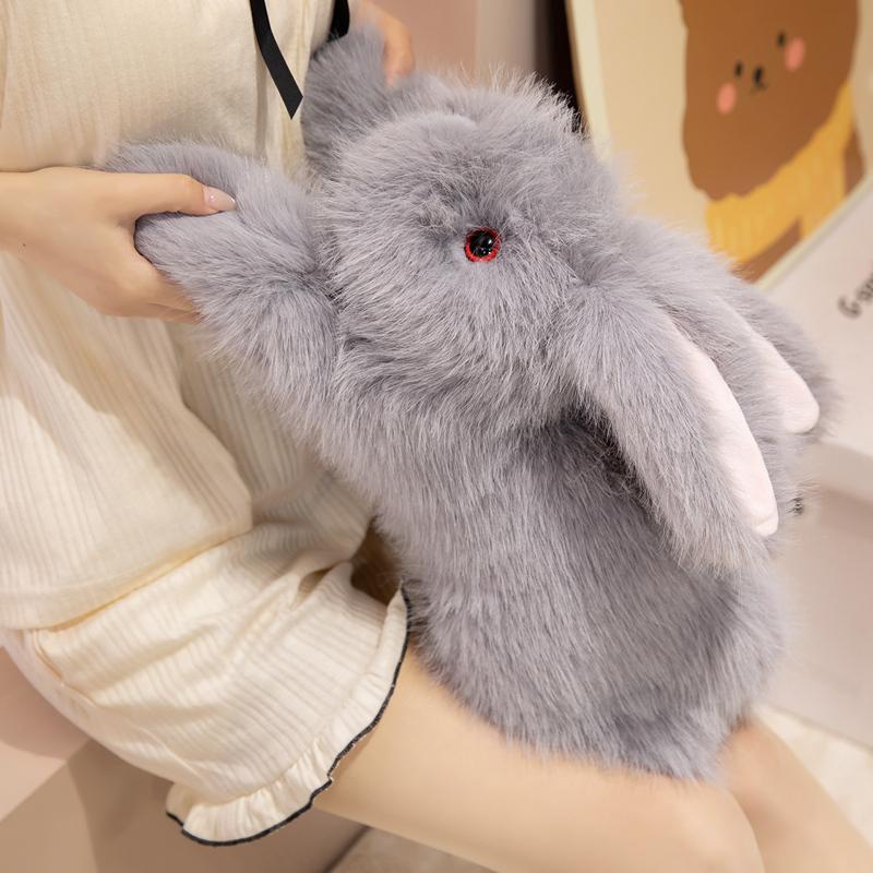 45cm Lying Long Fur Angora Rabbit Plush Toy Stuffed Grey Brown White Appeasing Cartoon Animal Cute Plushie Companion Gift